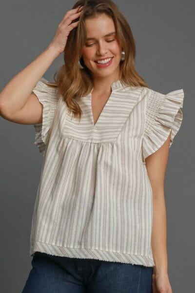 Umgee Full Size Striped Babydoll Top Plus Size - Sydney So Sweet