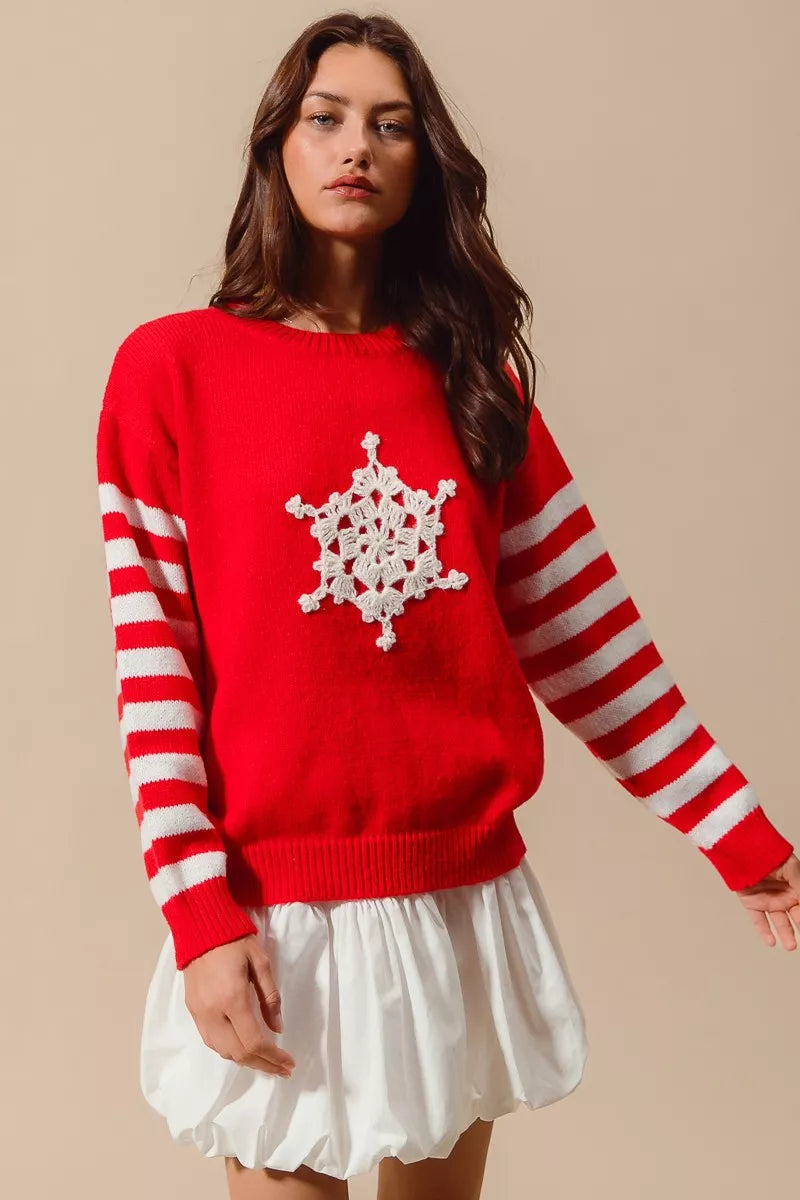 SO ME Christmas Snowflake Crochet Embellished Sweater - Sydney So Sweet