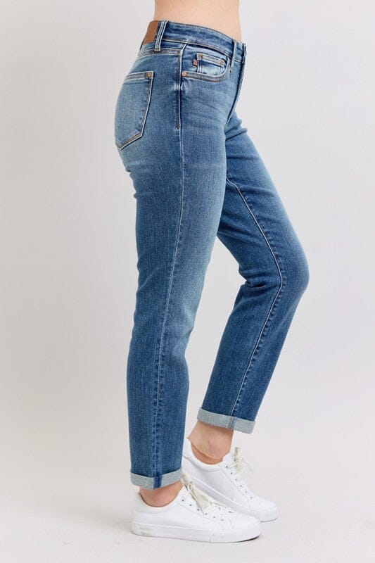 Judy Blue Full Size Mid Rise Skinny Cuff Jeans with Pockets Plus Size - Sydney So Sweet