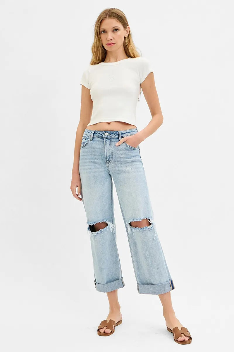 RISEN Full Size Mid Rise Fit Boyfriend Jeans with Cuff Plus Size - Sydney So Sweet