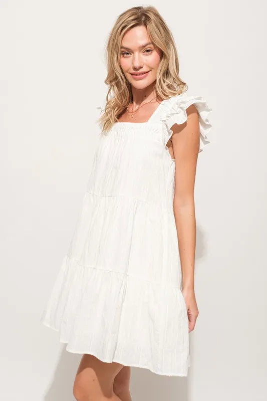 And The Why Origami Pleating Ruffled Sleeve Tiered Dress - Sydney So Sweet