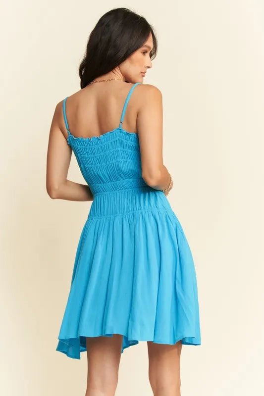 Davi & Dani Smocking Bodice Sleeveless Button Down Mini Dress - Sydney So Sweet