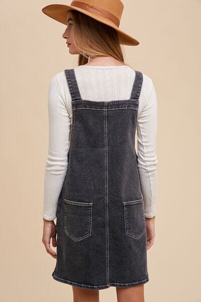 Annie Wear Wide Strap Denim Overall Dress with Pockets - Sydney So Sweet