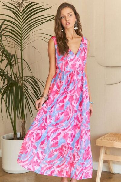 ADORA Abstract Floral V-Neck Maxi Dress - Sydney So Sweet