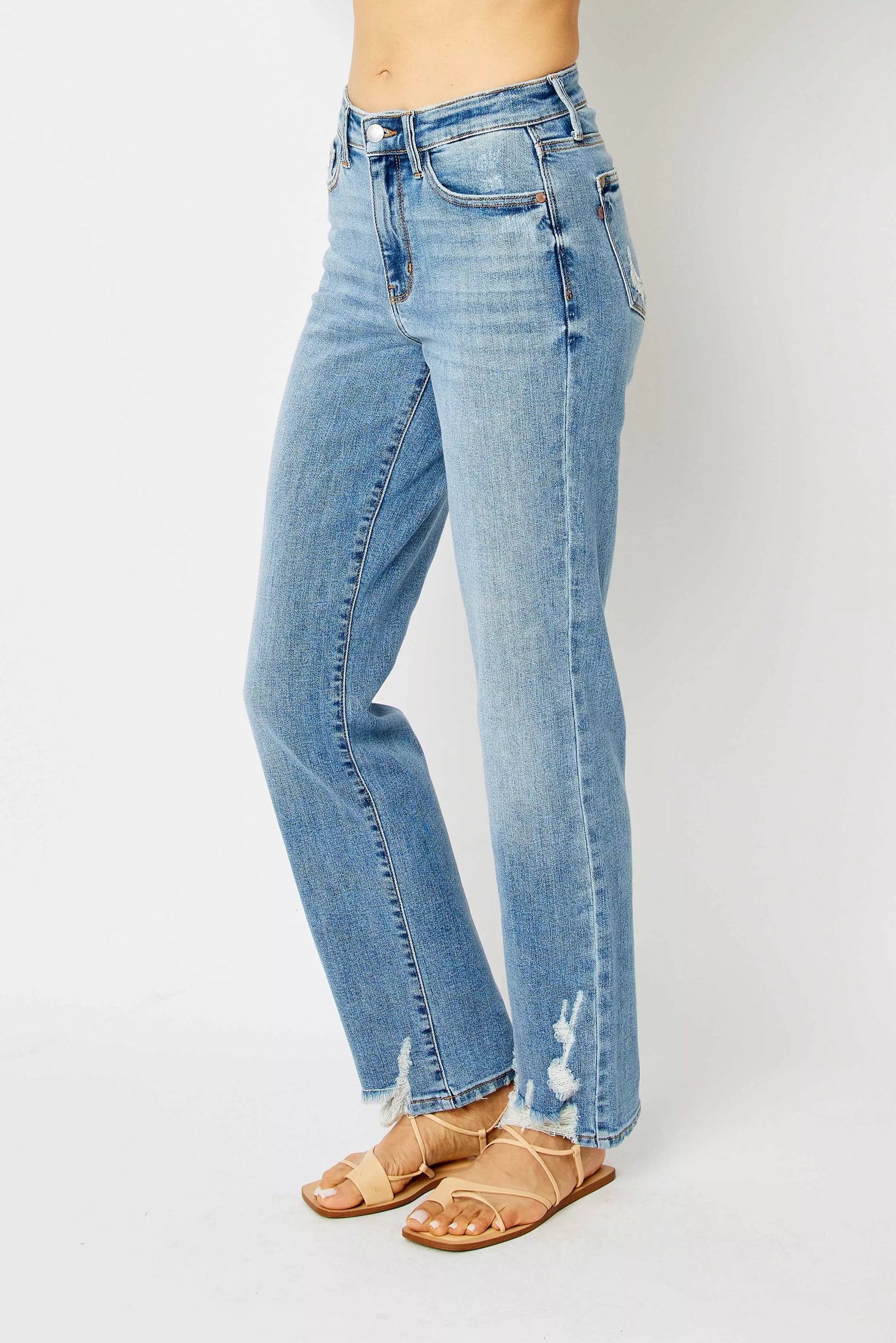 Judy Blue Full Size High Waist Straight Jeans with Heavy Destroy Plus Size - Sydney So Sweet