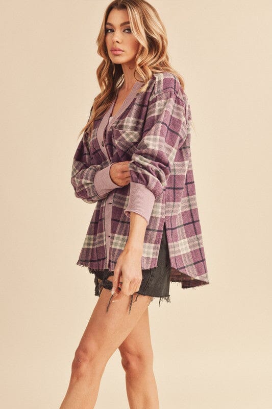 Aemi + Co Side Slit Patch Pocket Plaid Button Down Jacket - Sydney So Sweet