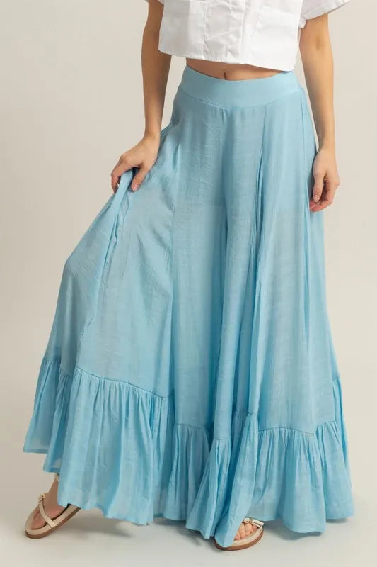HYFVE High-Waist Ruffle Flared Wide Leg Pants - Sydney So Sweet
