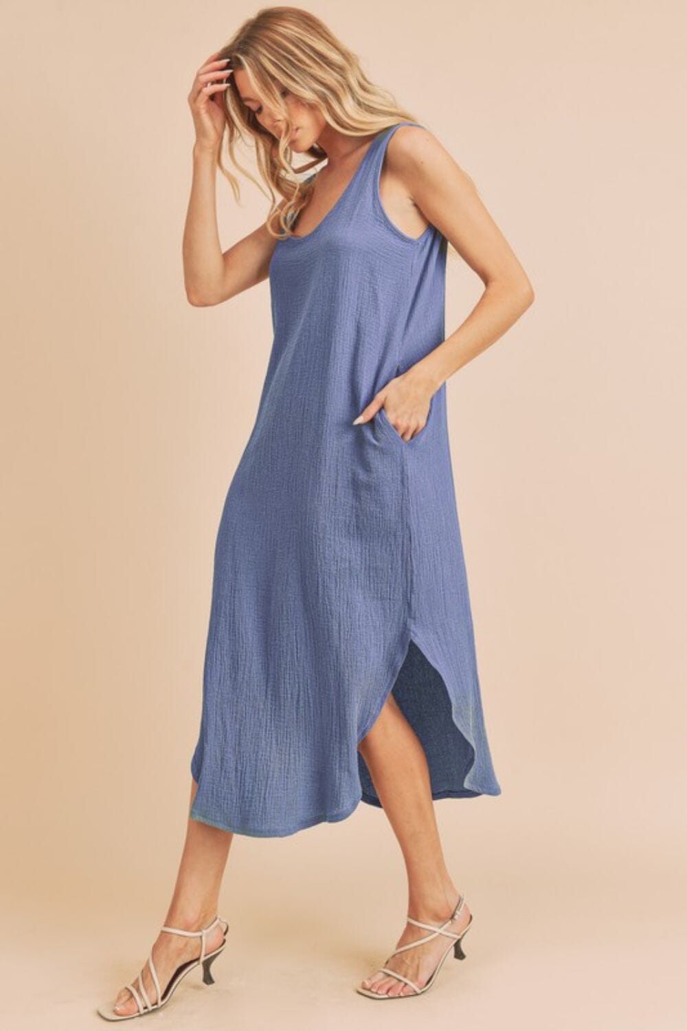 Aemi + Co Round Neck Midi Tank Dress with Pockets - Sydney So Sweet