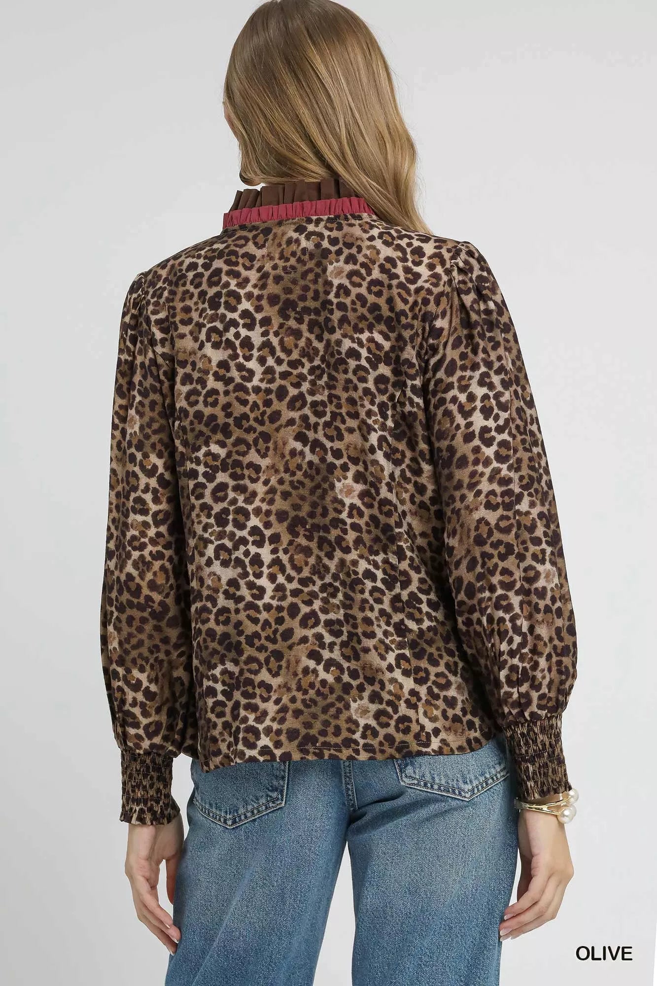 Umgee Ruffle Trim Leopard Print Shirt - Sydney So Sweet