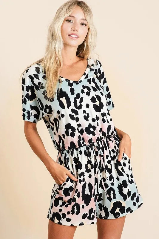BiBi Gradation Leopard Soft Knit V-neck Romper - Sydney So Sweet