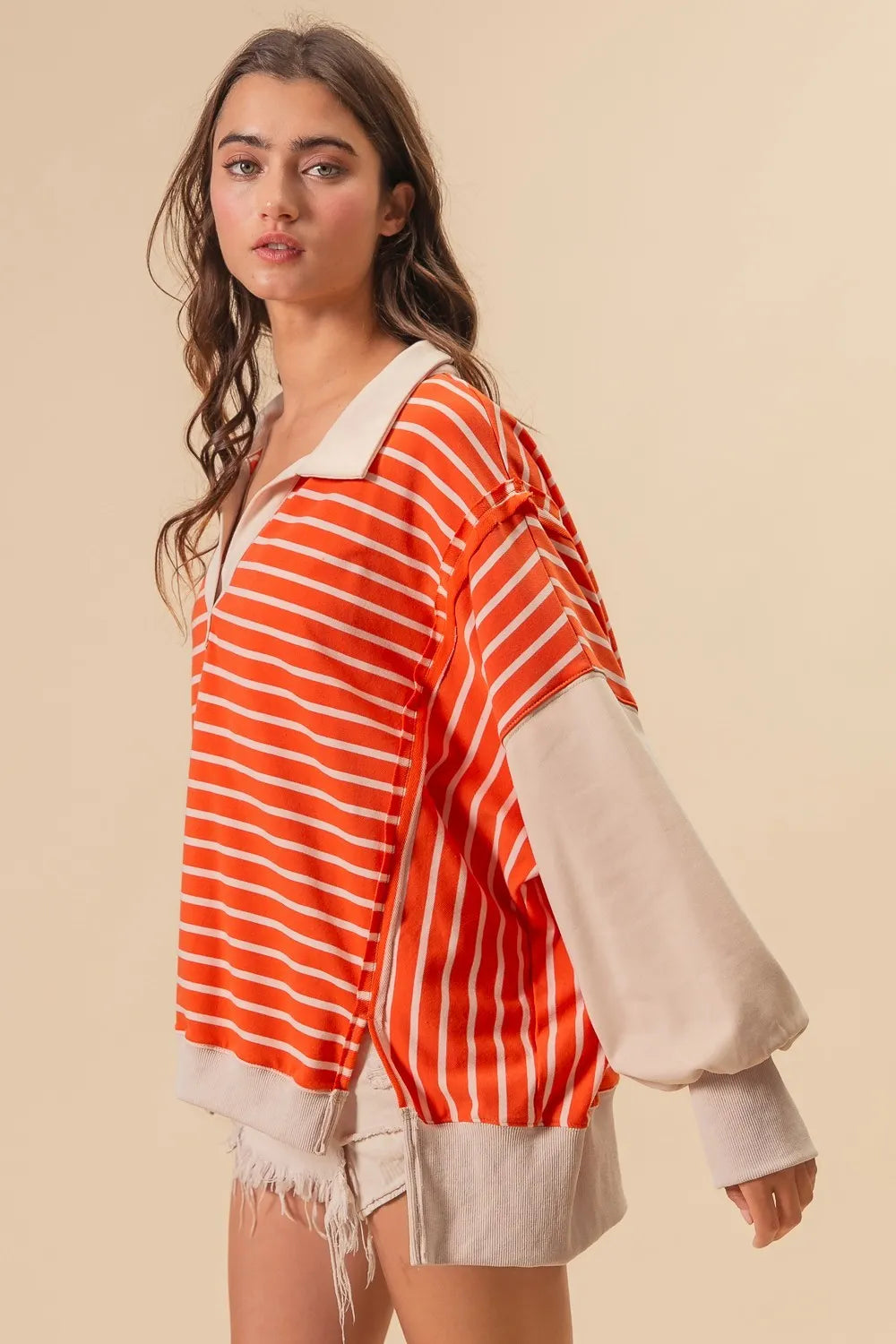 BiBi Stripe Knit Loose Fit Top With Cut Edge Detail - Sydney So Sweet