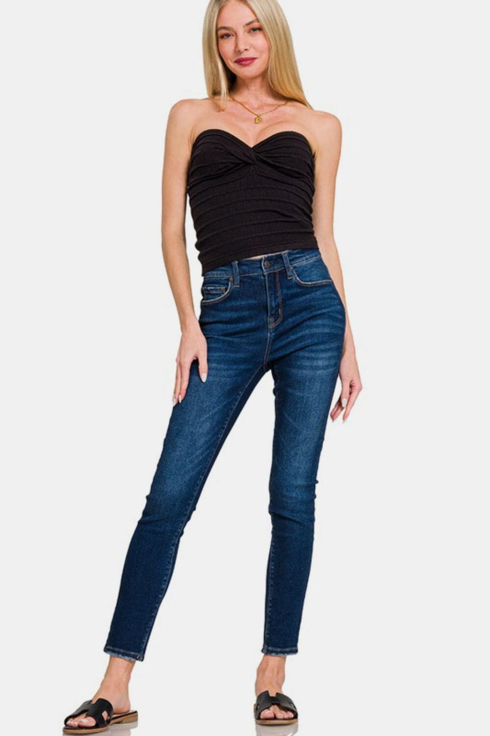 Zenana Ruched Twisted Sweetheart Neck Top - Sydney So Sweet