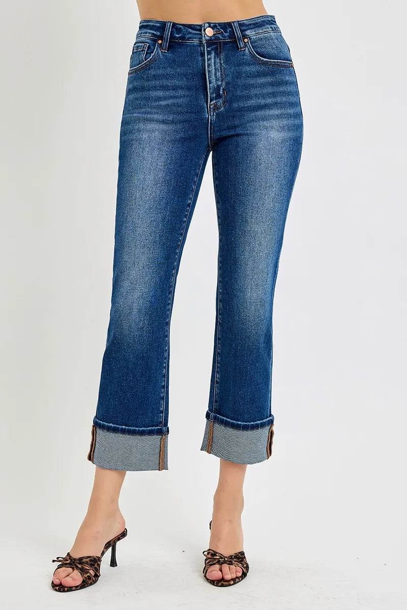 RISEN Full Size High Rise Ankle Straight Cuffed Jeans Plus Size - Sydney So Sweet