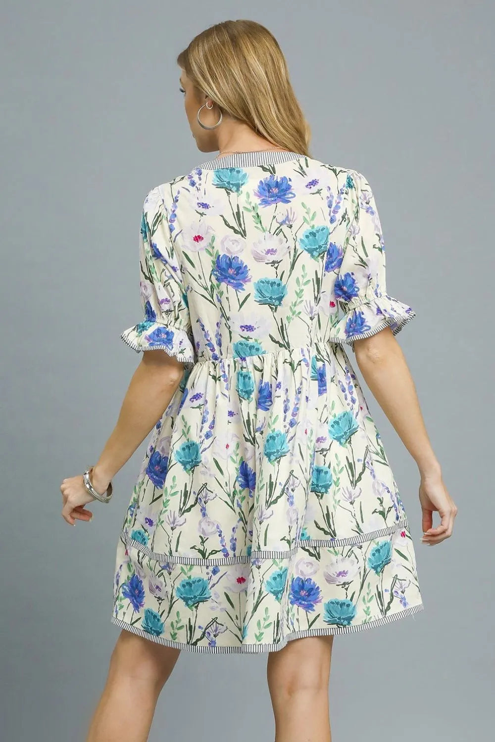 Umgee BabyDoll Floral Striped Hem Mini Dress - Sydney So Sweet