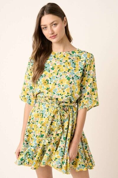 Mittoshop Floral Tie Waist Half Sleeve Mini Dress - Sydney So Sweet