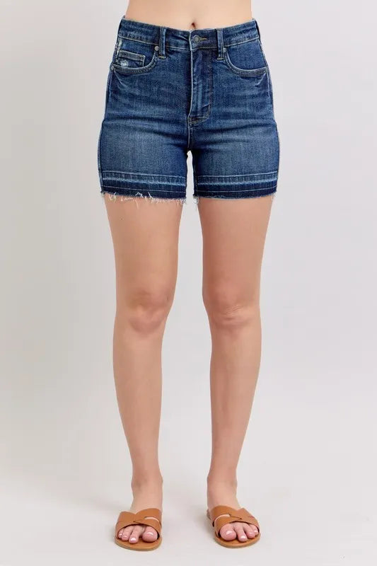 Judy Blue High Waist Tummy Control Destroy Release Hem Denim Shorts - Sydney So Sweet