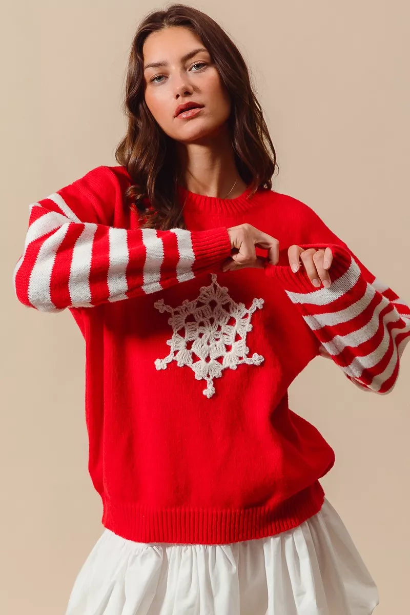 SO ME Christmas Snowflake Crochet Embellished Sweater - Sydney So Sweet