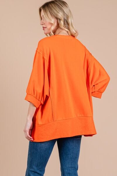 Ces Femme Side Slit Drop Shoulder Puff Sleeve Sweatshirt - Sydney So Sweet