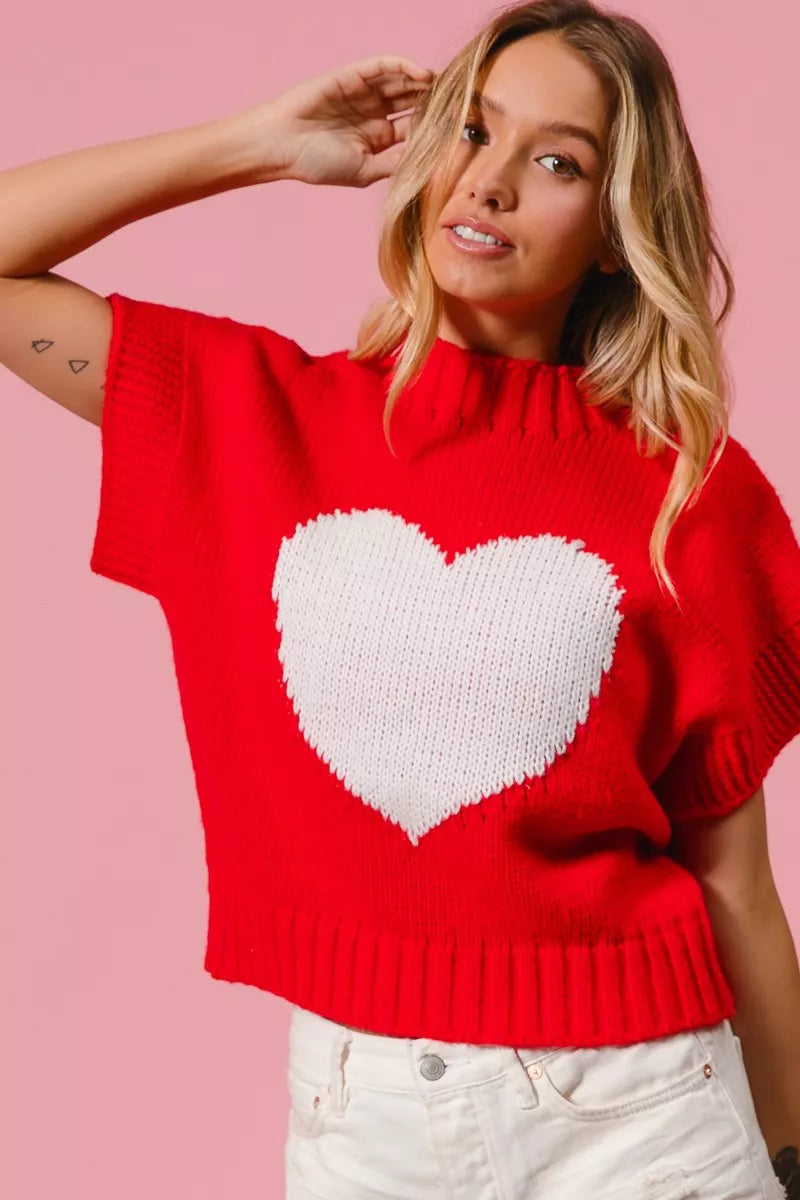 BiBi Rib Banded Heart Pattern Valentines Sweater - Sydney So Sweet