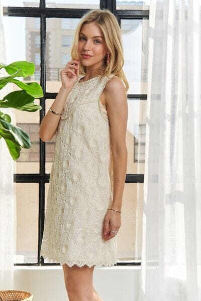 ADORA Applique Round Neck Sleeveless Shift Dress - Sydney So Sweet