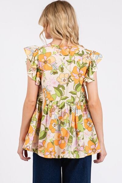 Mittoshop Floral V-Neck Ruffled Cap Sleeve Blouse - Sydney So Sweet