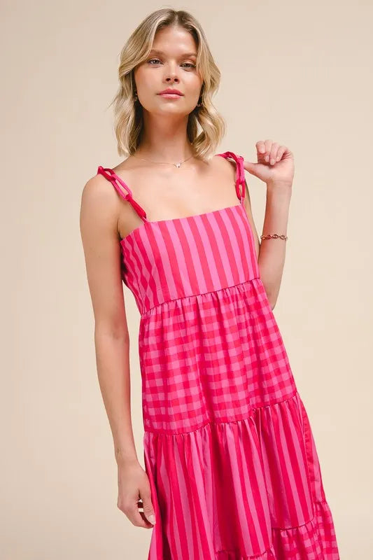 SO ME Stripe Tiered Maxi Dress with Colorful Chain Strap - Sydney So Sweet