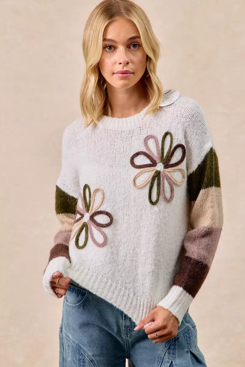 BiBi Flower Color Block Sweater - Sydney So Sweet
