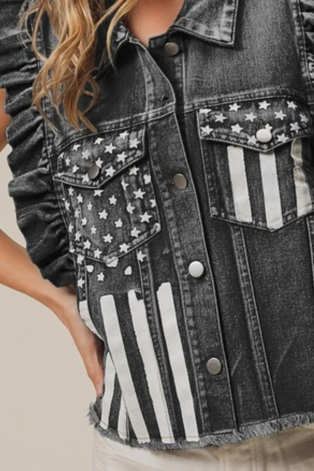 BiBi American Flag Washed Denim Jacket - Sydney So Sweet