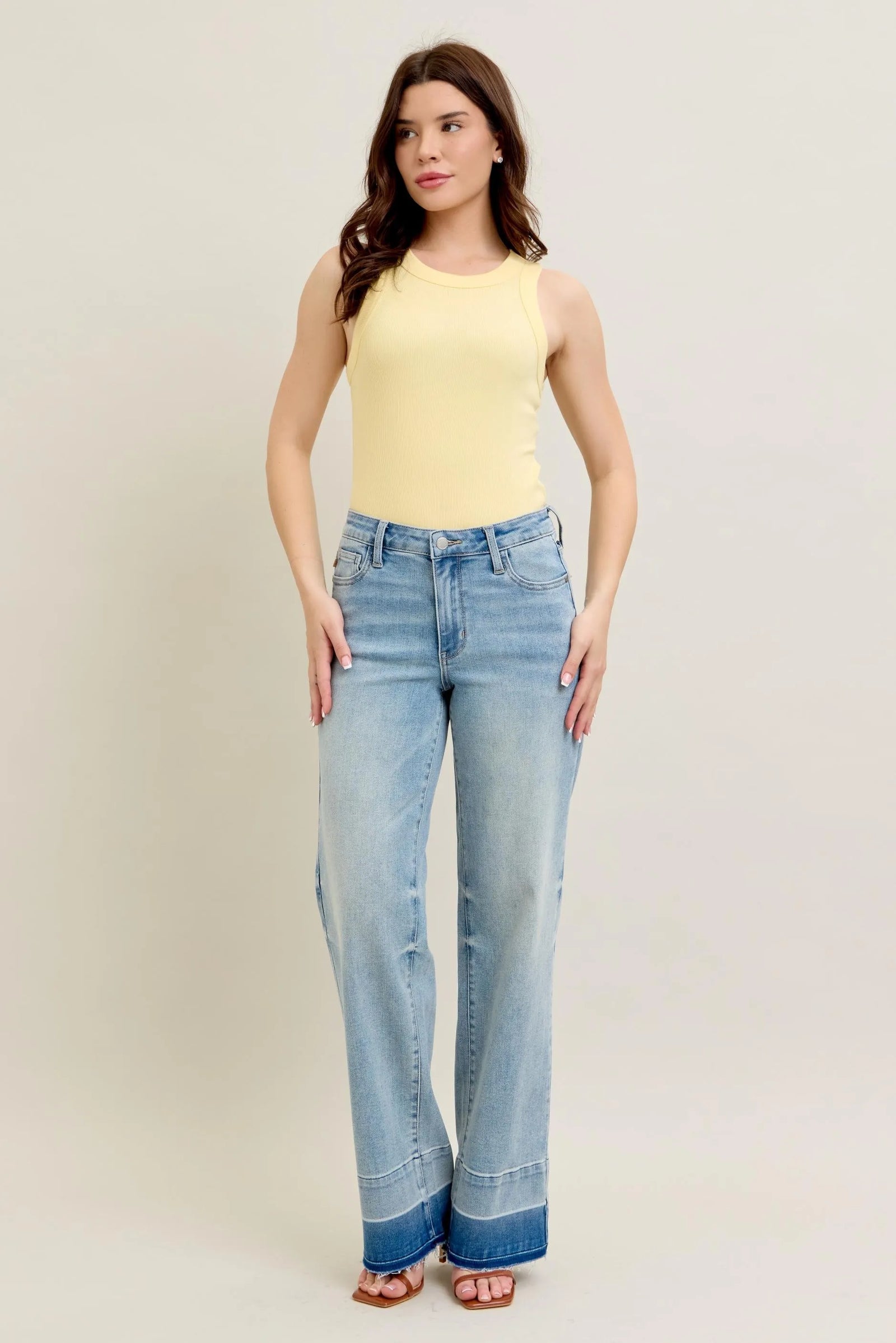 Judy Blue Full Size Mr Release Hem Wide Leg Jeans Plus Size - Sydney So Sweet