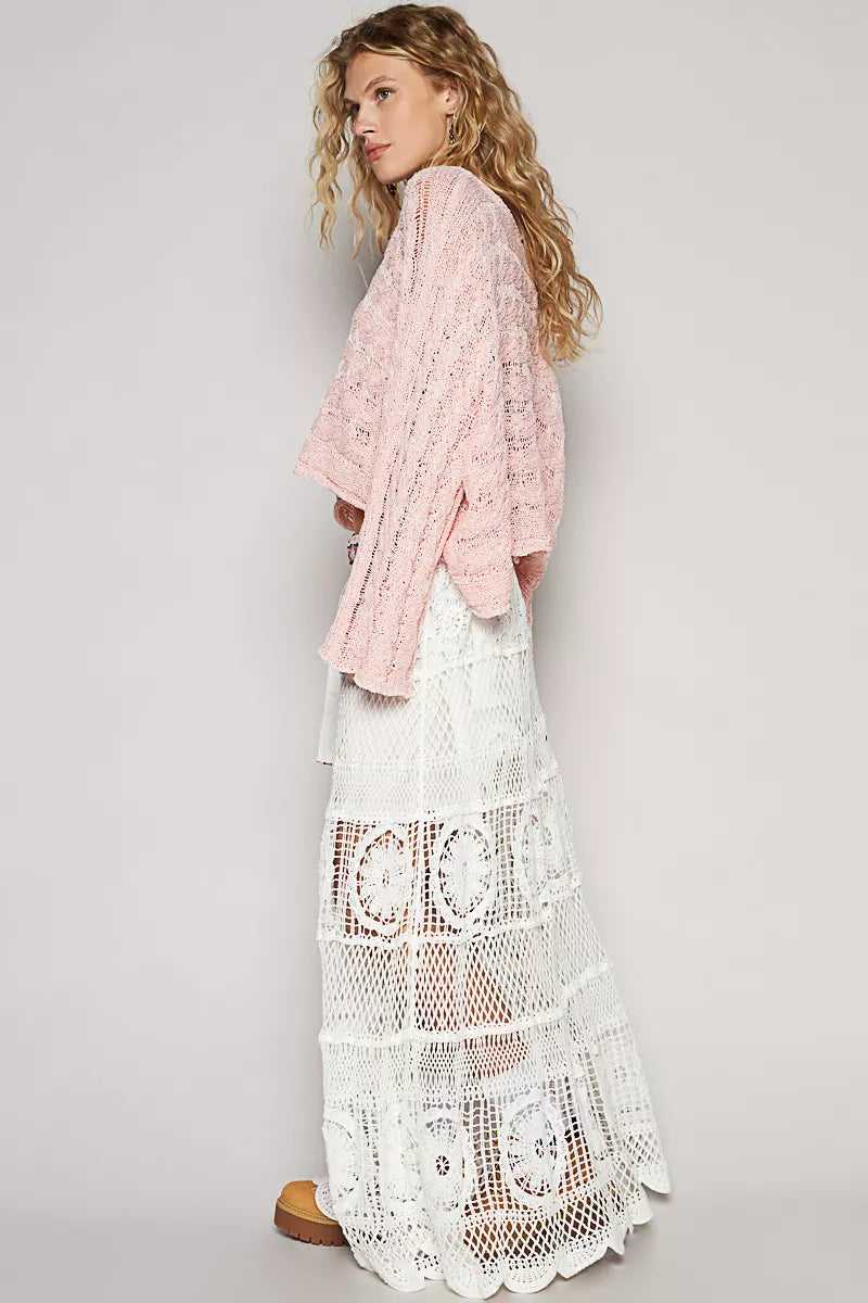 POL Crochet Floral Flared Skirt with Elastic Waist Band - Sydney So Sweet