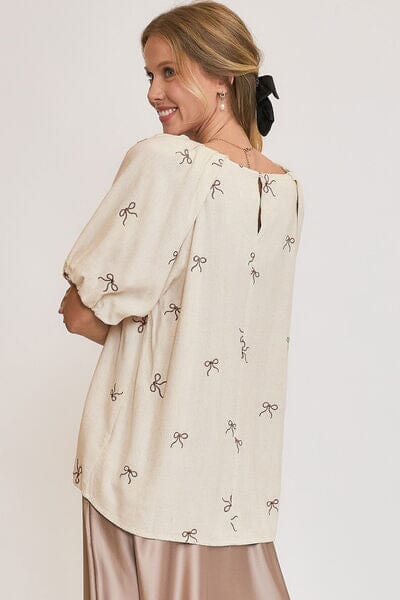 Umgee Full Size Linen Blend Ribbon Embroidered Top Plus Size - Sydney So Sweet