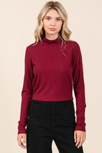 Mittoshop Mock Neck Rib Knit Long Sleeve Crop Top - Sydney So Sweet