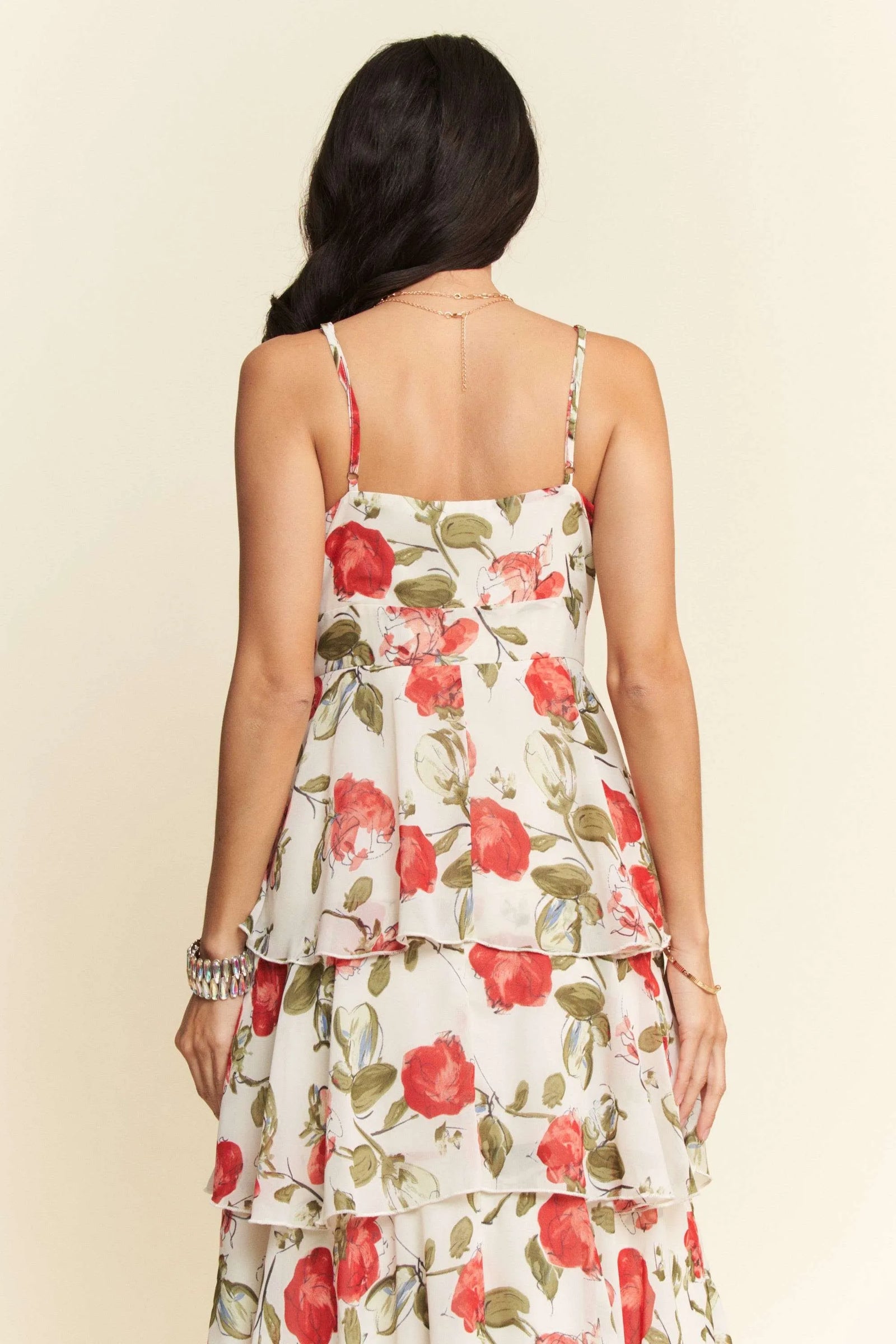 Davi & Dani Contrast Ring Lace Layered Ruffle Maxi Cami Dress - Sydney So Sweet