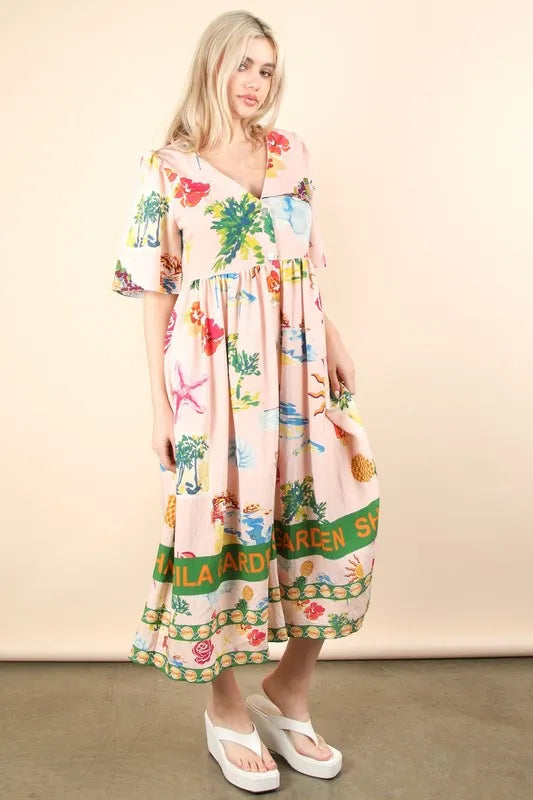 VERY J Button Down Printed Midi Dress - Sydney So Sweet