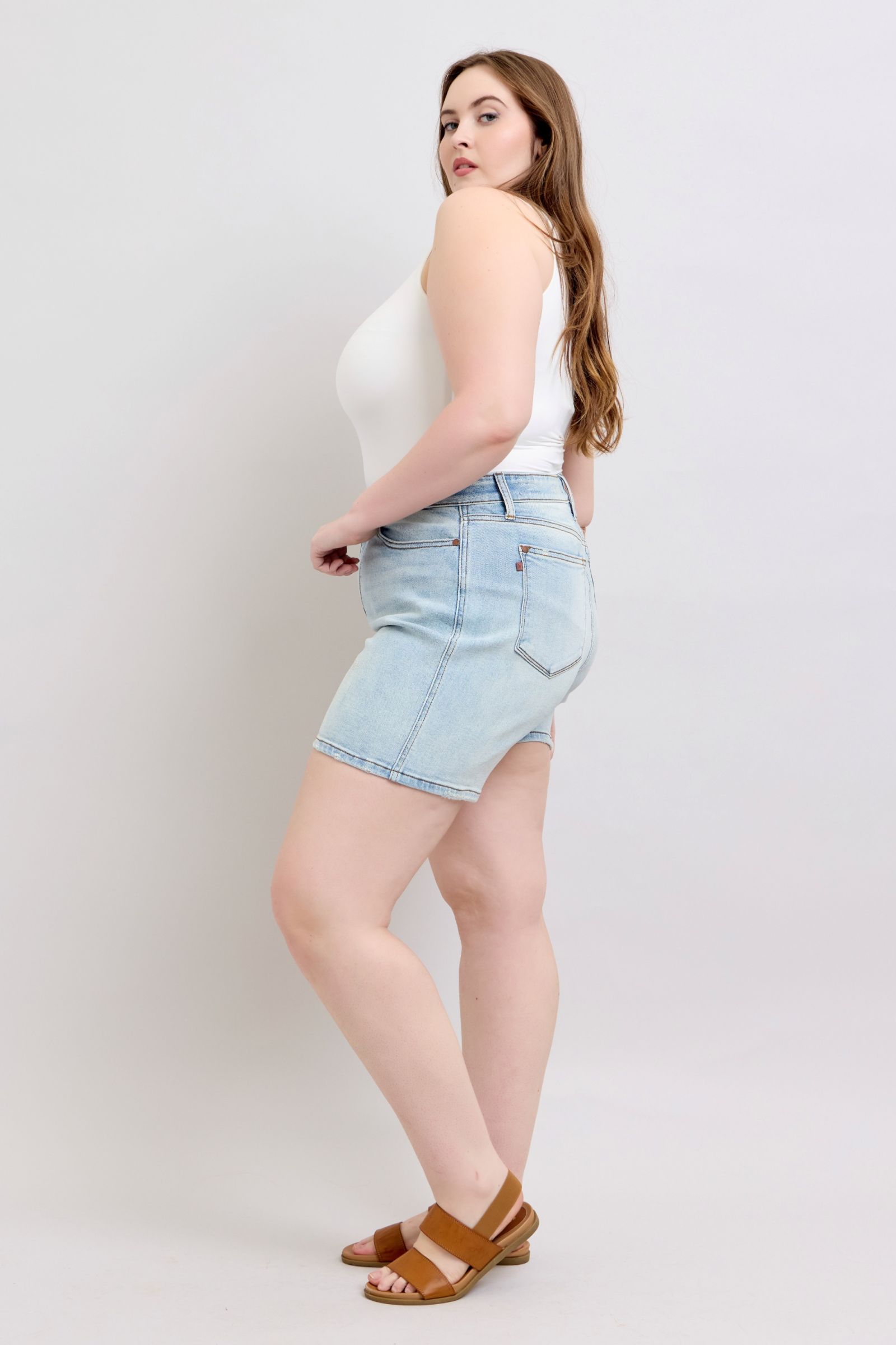 Judy Blue Full Size 2 Button Denim Shorts with Pockets Plus Size - Sydney So Sweet