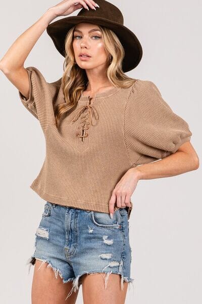 SAGE+FIG Lace-Up Waffle Knit Crop Top - Sydney So Sweet