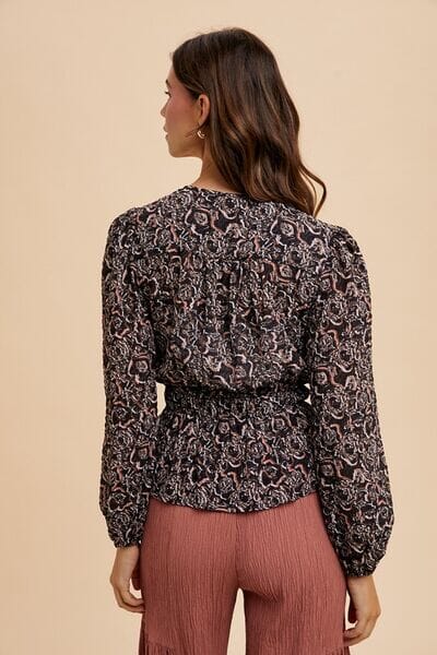 Annie Wear Abstract Print Balloon Sleeve Peplum Blouse - Sydney So Sweet