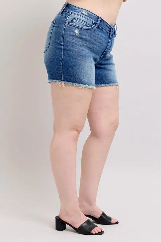Judy Blue Full Size V-Front Denim Shorts with Shield Pockets Plus Size - Sydney So Sweet