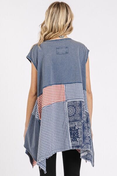 Mittoshop Patchwork Mineral Washed Round Neck Cap Sleeve Top - Sydney So Sweet