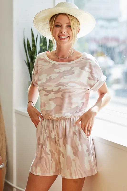 BiBi Camo Print French Terry Romper with Side Pockets - Sydney So Sweet