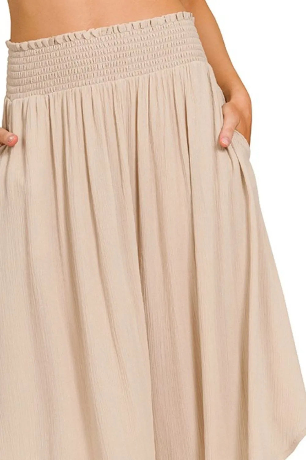 Zenana Woven Crinkle Smocked Waist Maxi Skirt W Pockets - Sydney So Sweet
