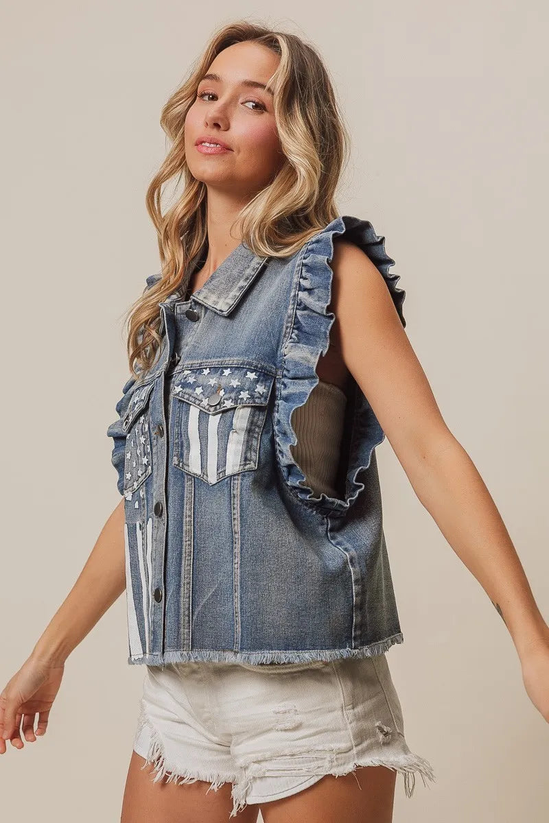 BiBi American Flag Washed Denim Jacket - Sydney So Sweet