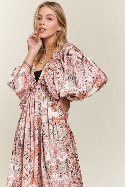 ADORA Printed V-Neck Batwing Sleeve Dress - Sydney So Sweet