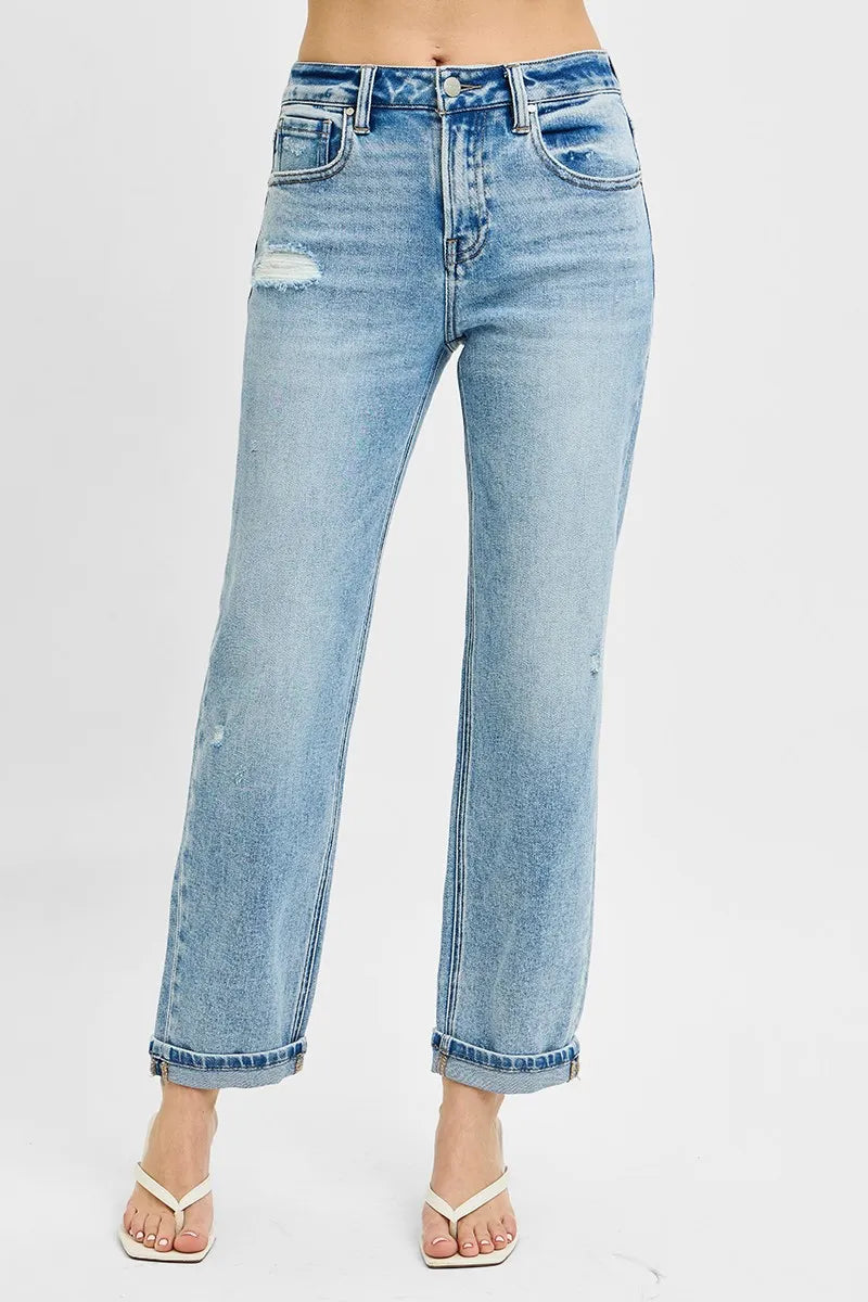 RISEN Full Size High Rise Ankle Boyfriend Distressed Jeans Plus Size - Sydney So Sweet