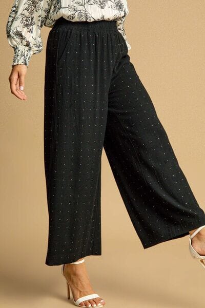 Umgee Full Size High Waisted Embellished Linen Pants Plus Size - Sydney So Sweet