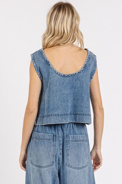 Mittoshop Washed Denim Distressed Detail Crop Tank - Sydney So Sweet