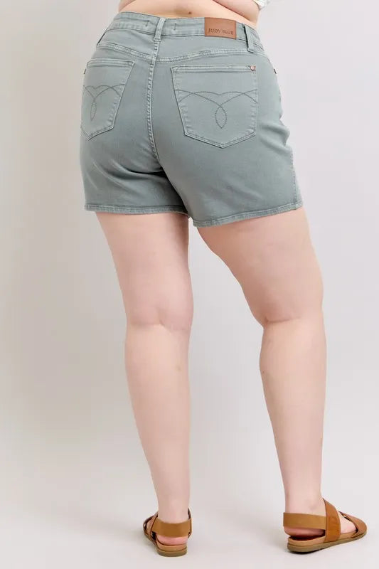 Judy Blue Full Size Hw Garment Dyed & Back Pkt Embroidery Shorts Plus Size - Sydney So Sweet