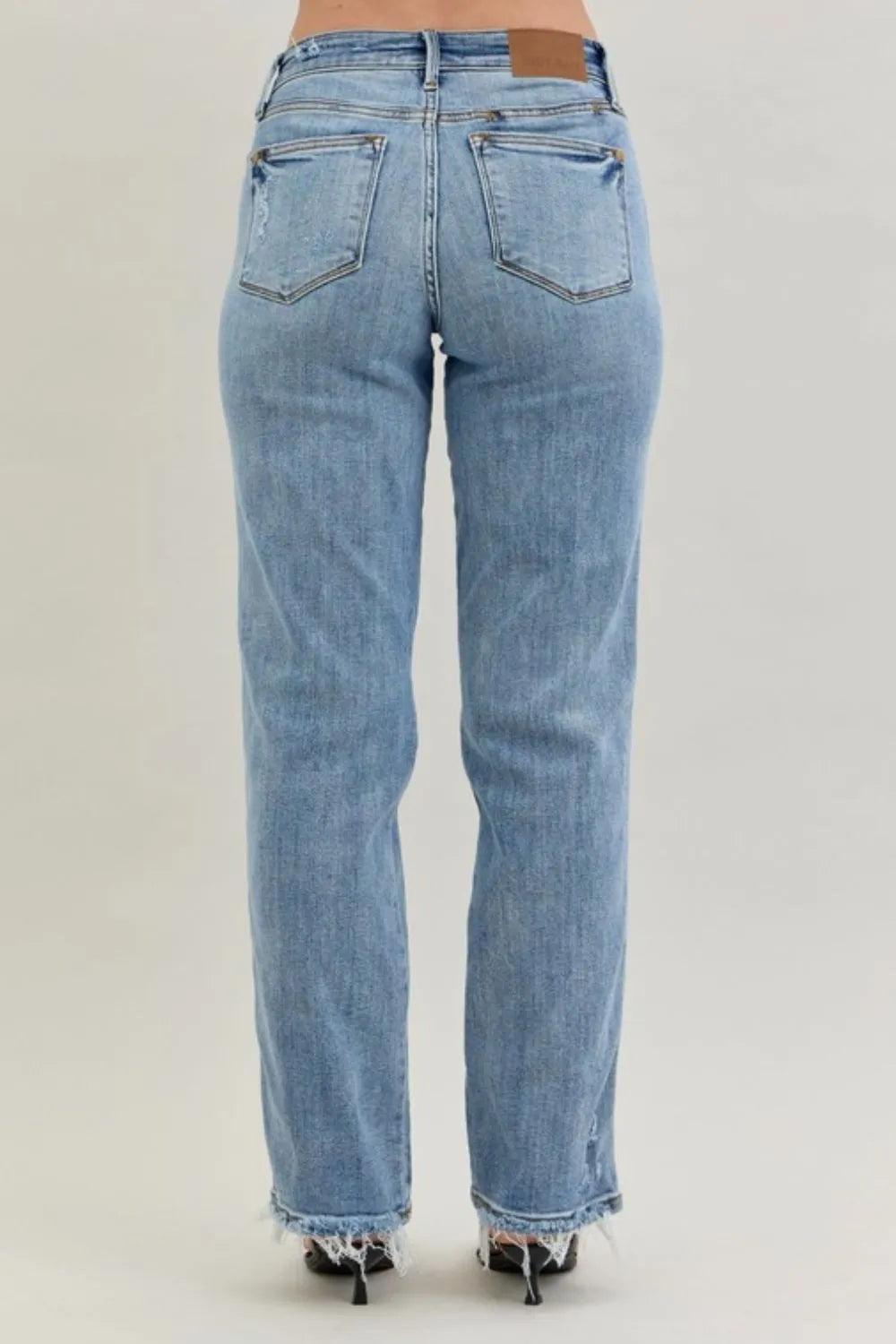 Judy Blue Frayed Hem Cell Phone Pocket Dad Jeans - Sydney So Sweet