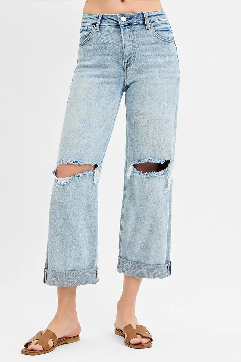 RISEN Full Size Mid Rise Fit Boyfriend Jeans with Cuff Plus Size - Sydney So Sweet