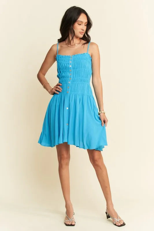 Davi & Dani Smocking Bodice Sleeveless Button Down Mini Dress - Sydney So Sweet